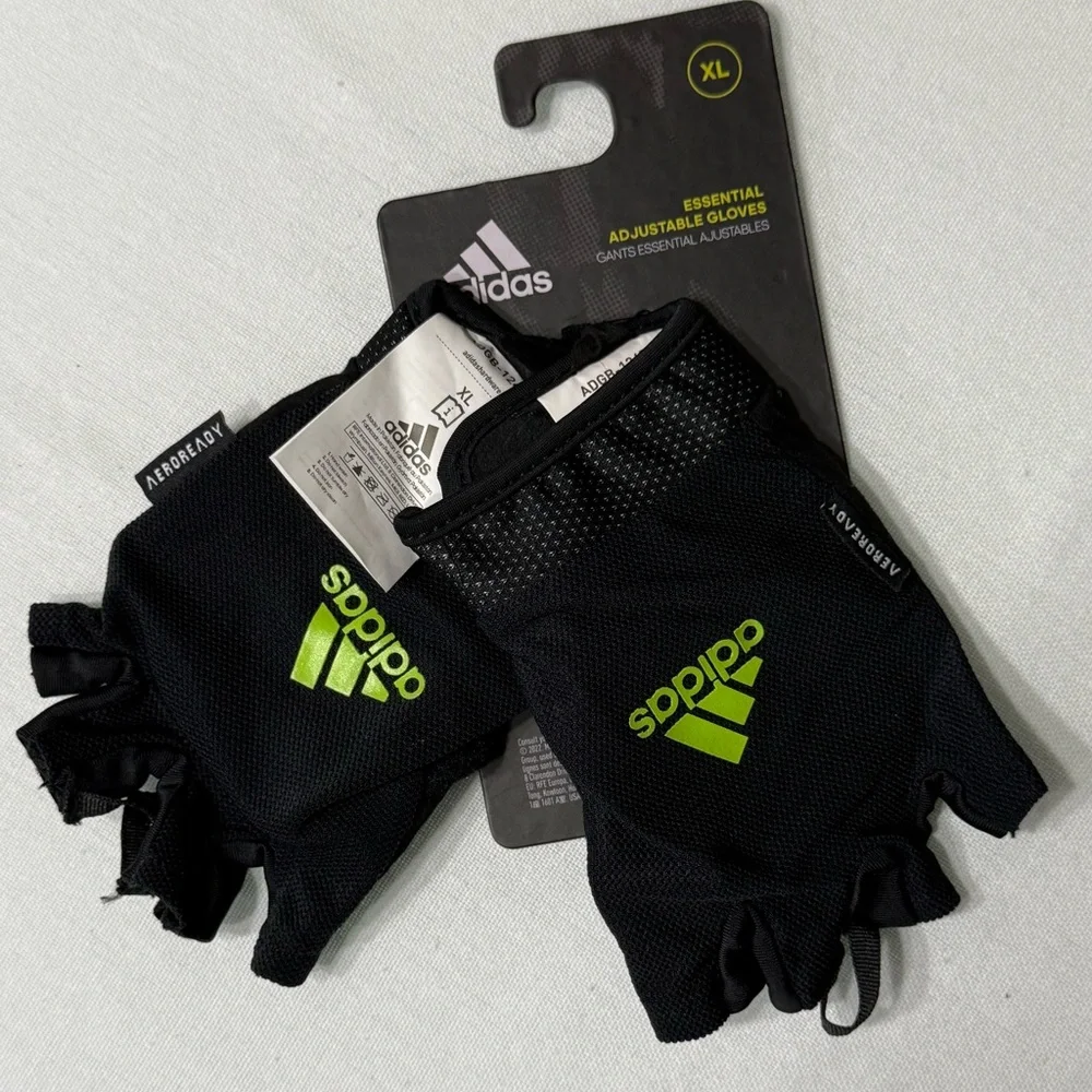 adidas Aeroready Essential Adjustable Training Gloves Fingerless Black Neon Logo